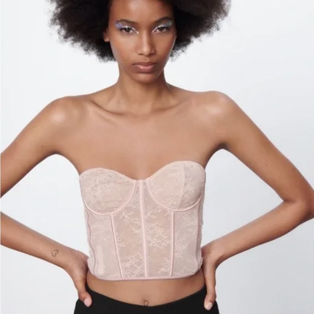 Zara LACE CORSET. Pale Pink. Size S. New with Tags.